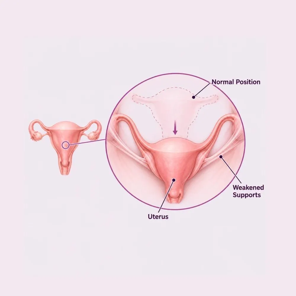 Labelled medical illustration of Uterine Prolapse