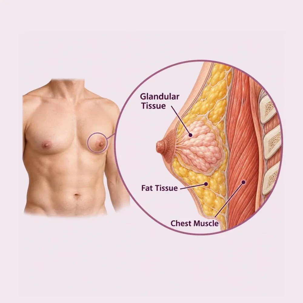 Labelled medical illustration of Gynecomastia