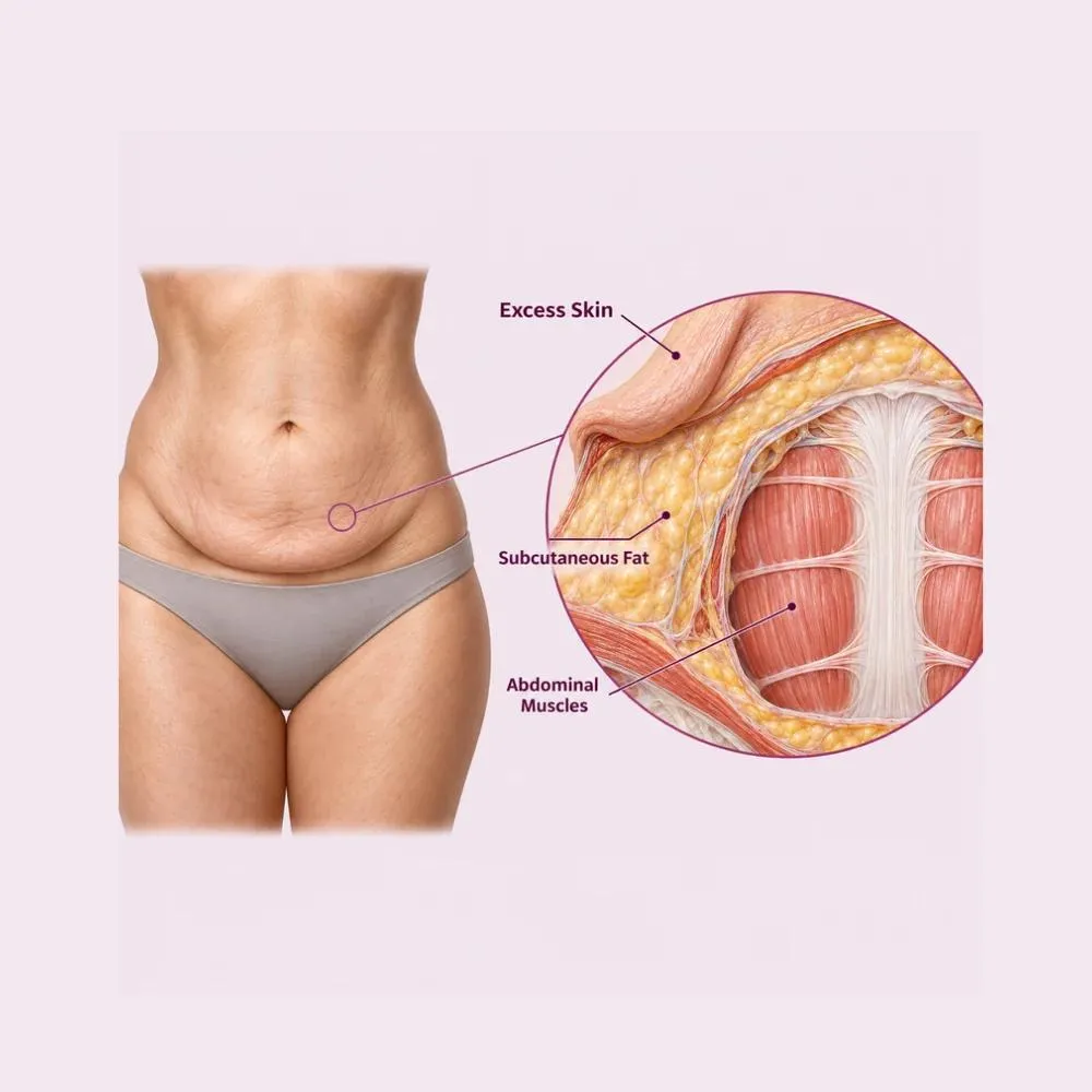 Labelled medical illustration of Tummy Tuck