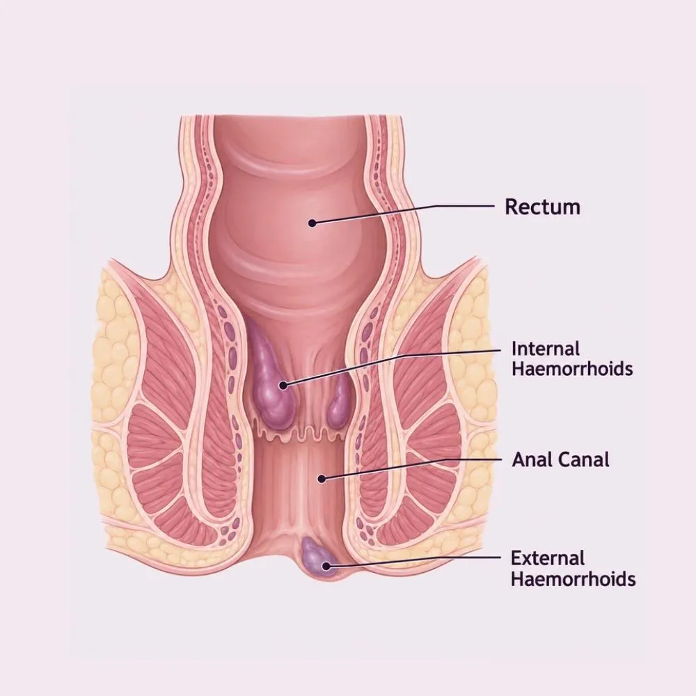 Labelled medical illustration of Piles