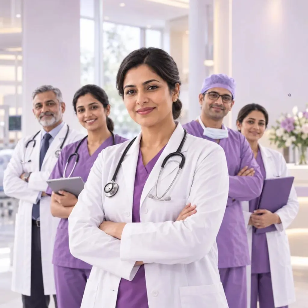 A Lux Hospitals doctor standing with her medical team